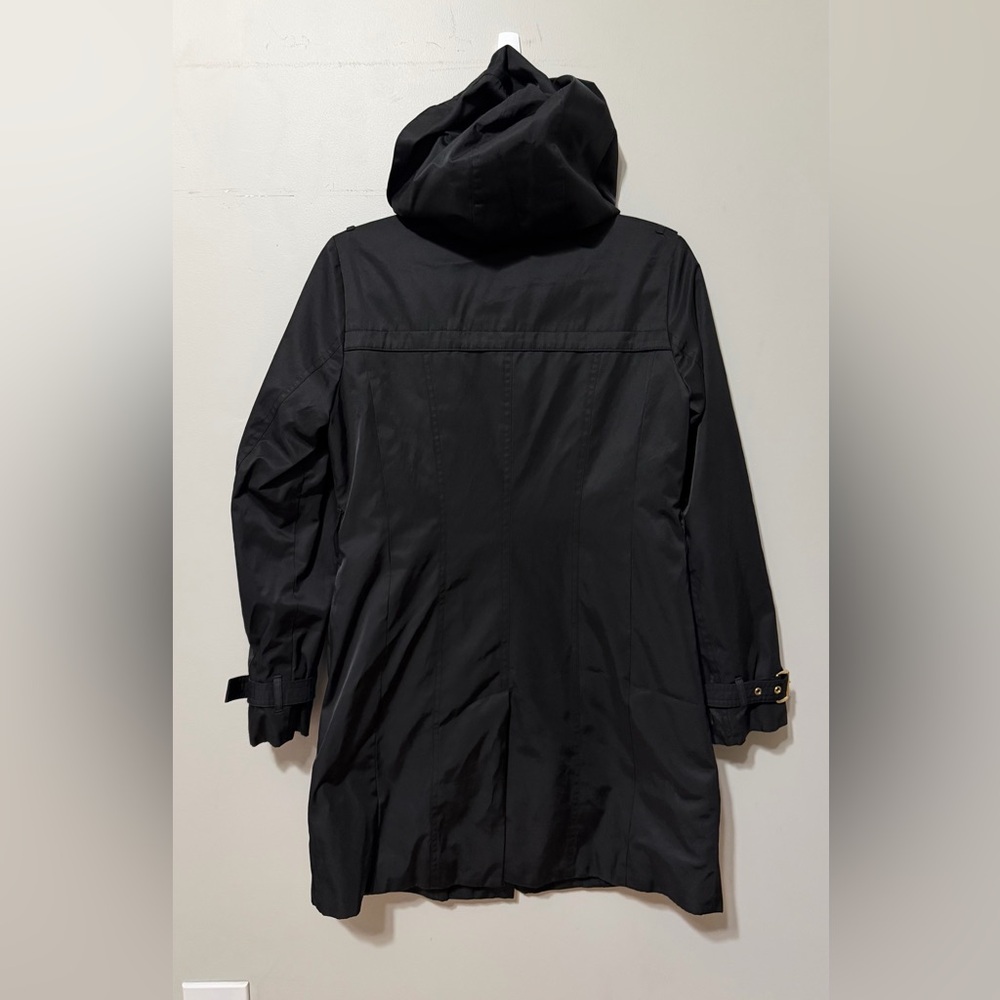 MICHAEL Michael Kors Black Trench Coat Size Small Gold Button Down Hooded - Picture 5 of 13